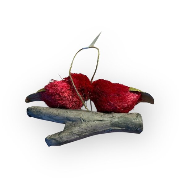 Red Glitter Birds Ornament – Dual Bird Design on Hanging Branch - Picture 4 of 4